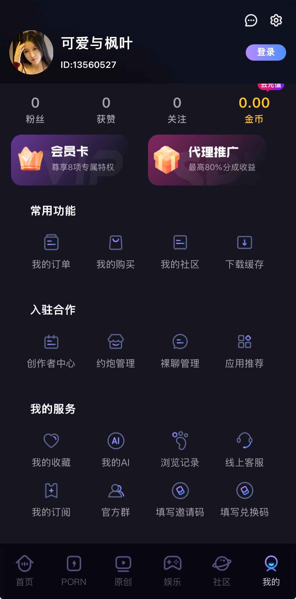 91PORN个人中心界面展示